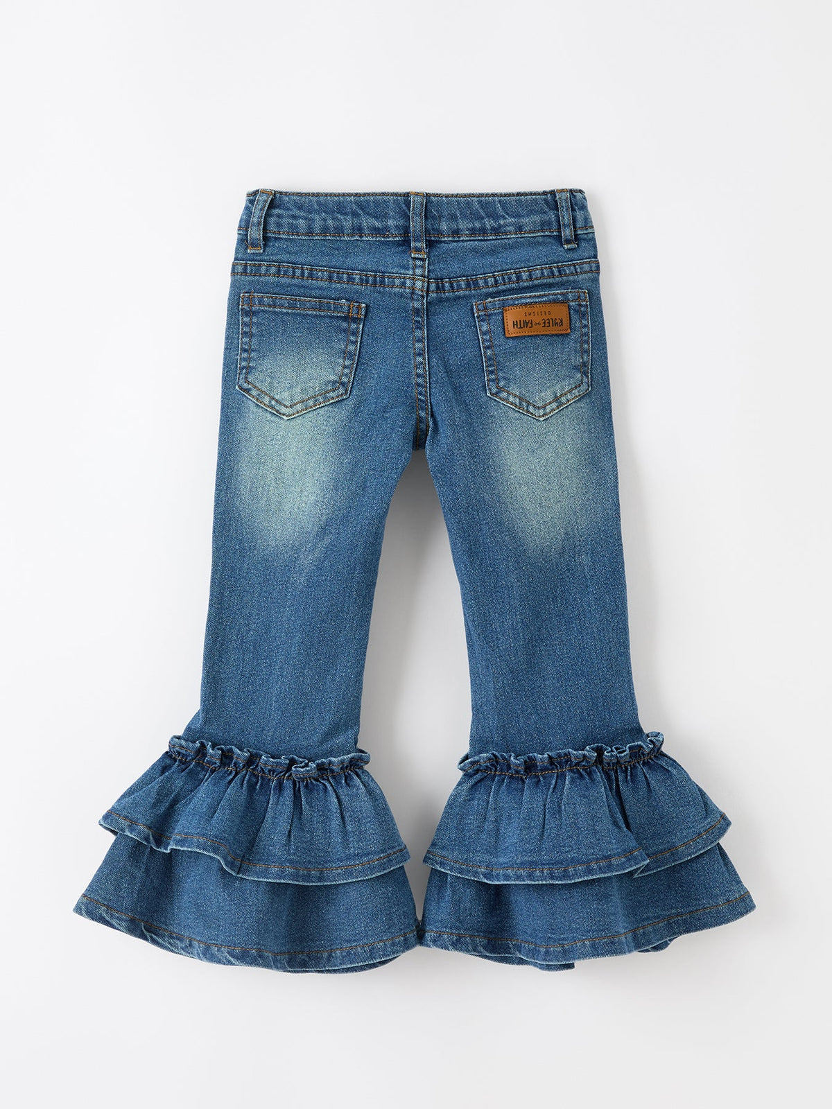 Girls' Denim Ruffle Bell-Bottom Leggings
