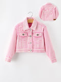Girls’ Pink Denim Jacket with Lace Bow Detail