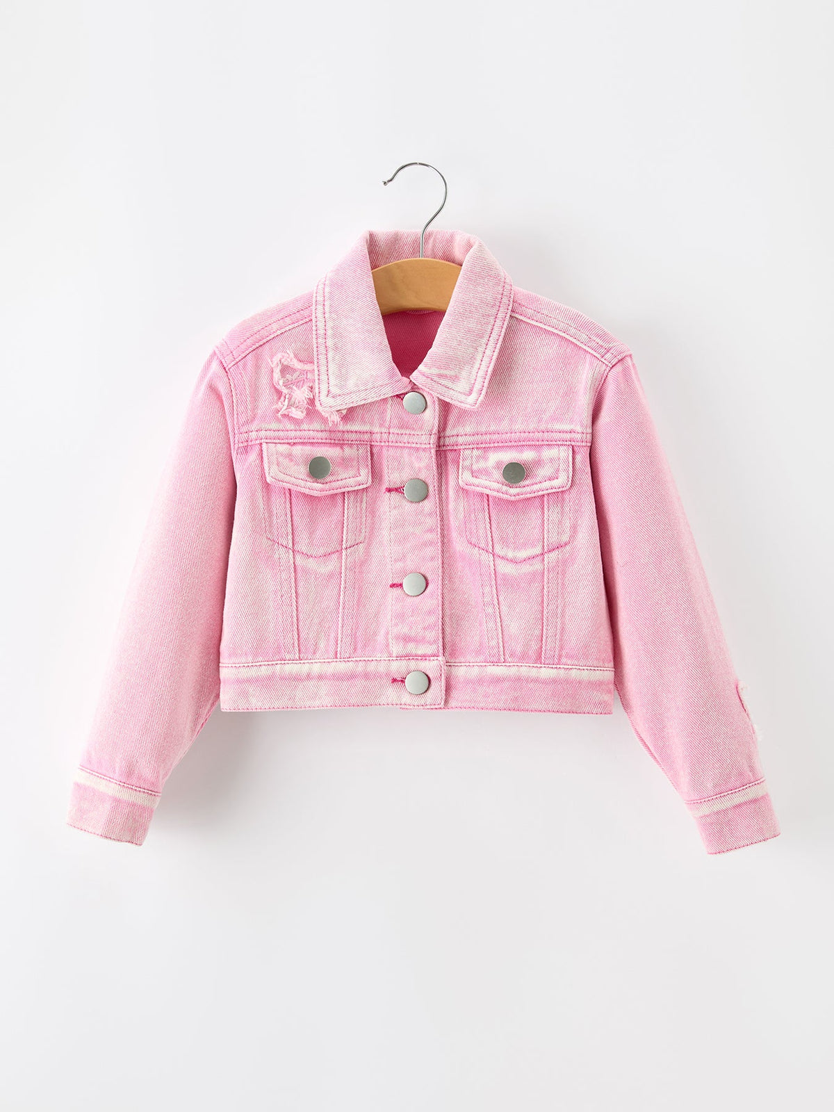 Girls’ Pink Denim Jacket with Lace Bow Detail
