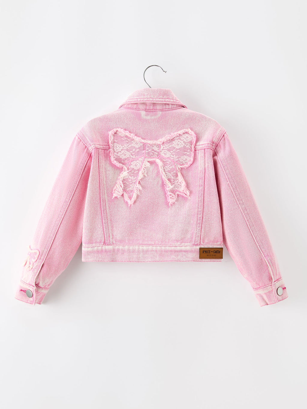 Girls’ Pink Denim Jacket with Lace Bow Detail
