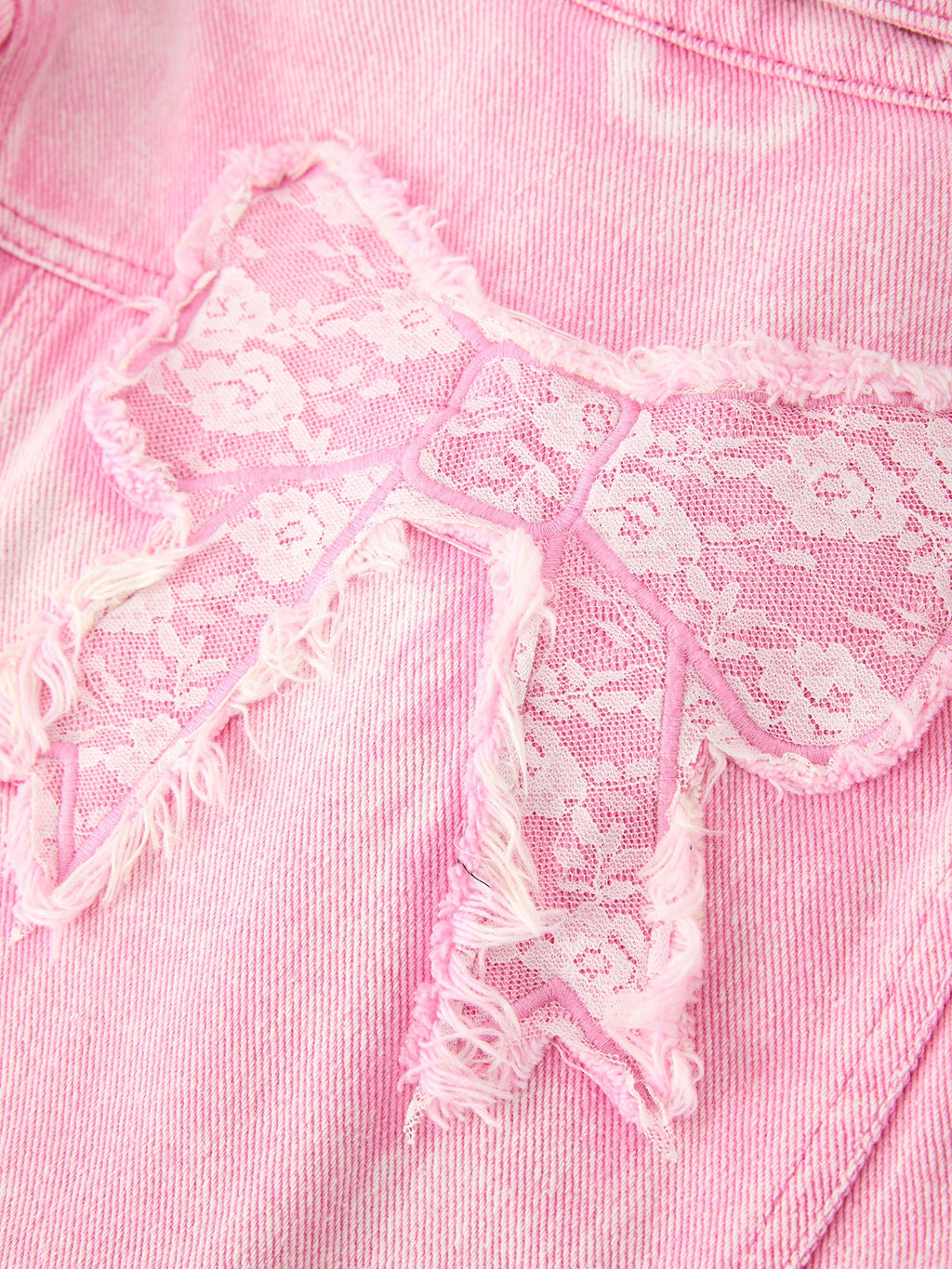 Girls’ Pink Denim Jacket with Lace Bow Detail
