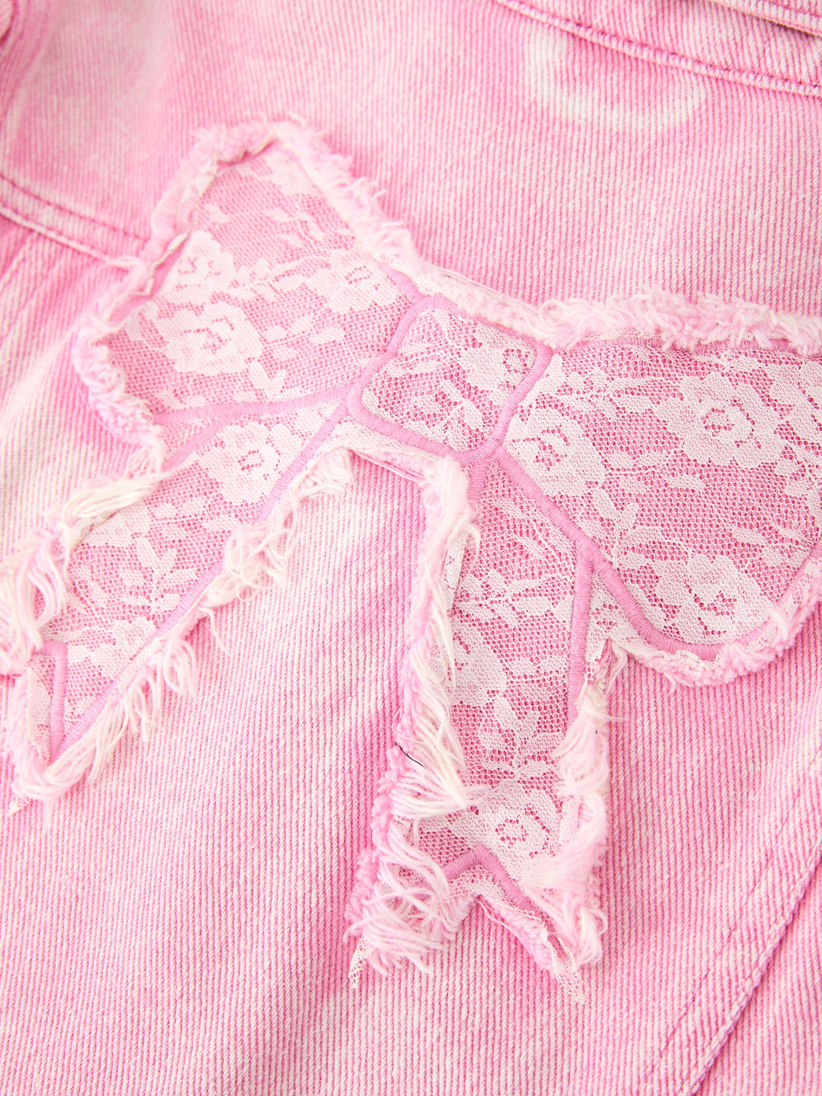 Girls’ Pink Denim Jacket with Lace Bow Detail