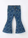 Girls' Printed Denim Bell-Bottom Jeans