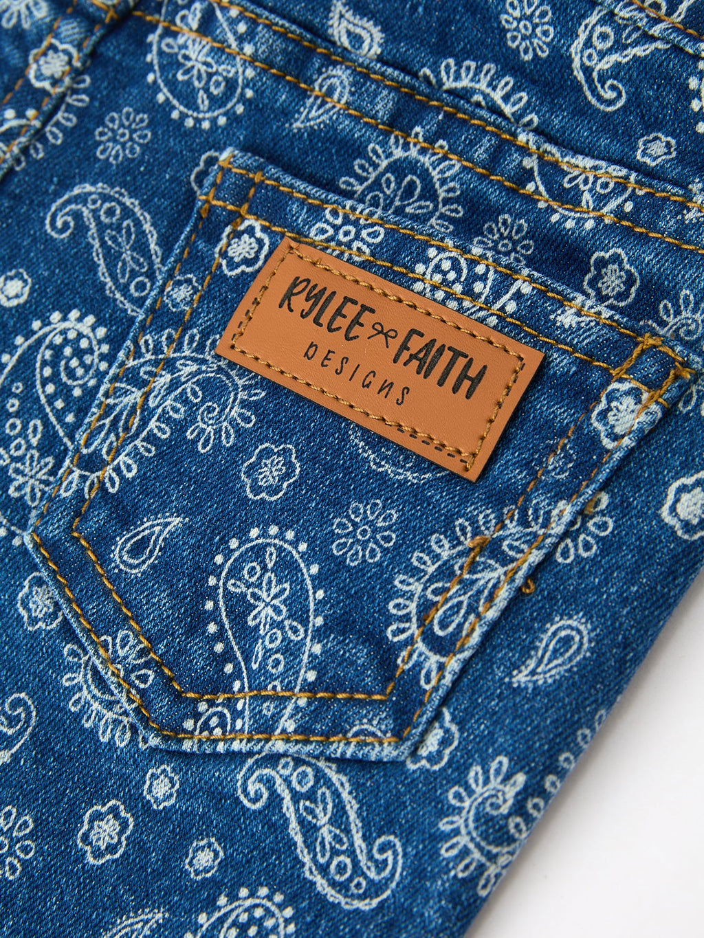Girls' Printed Denim Bell-Bottom Jeans