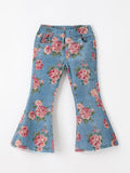 Girls' Rose Print Flare Jeans
