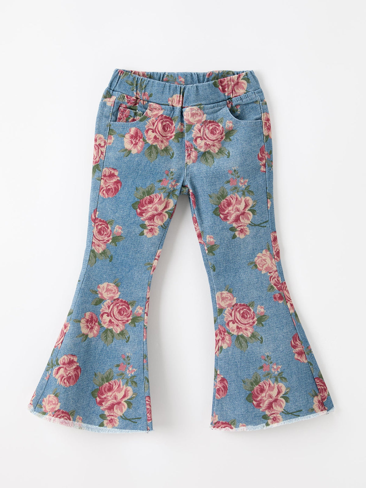 Girls' Rose Print Flare Jeans