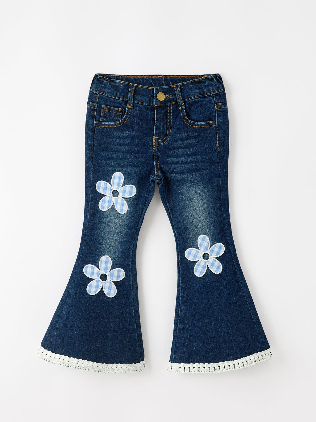 Girls' Floral Appliqué Bell-Bottom Jeans