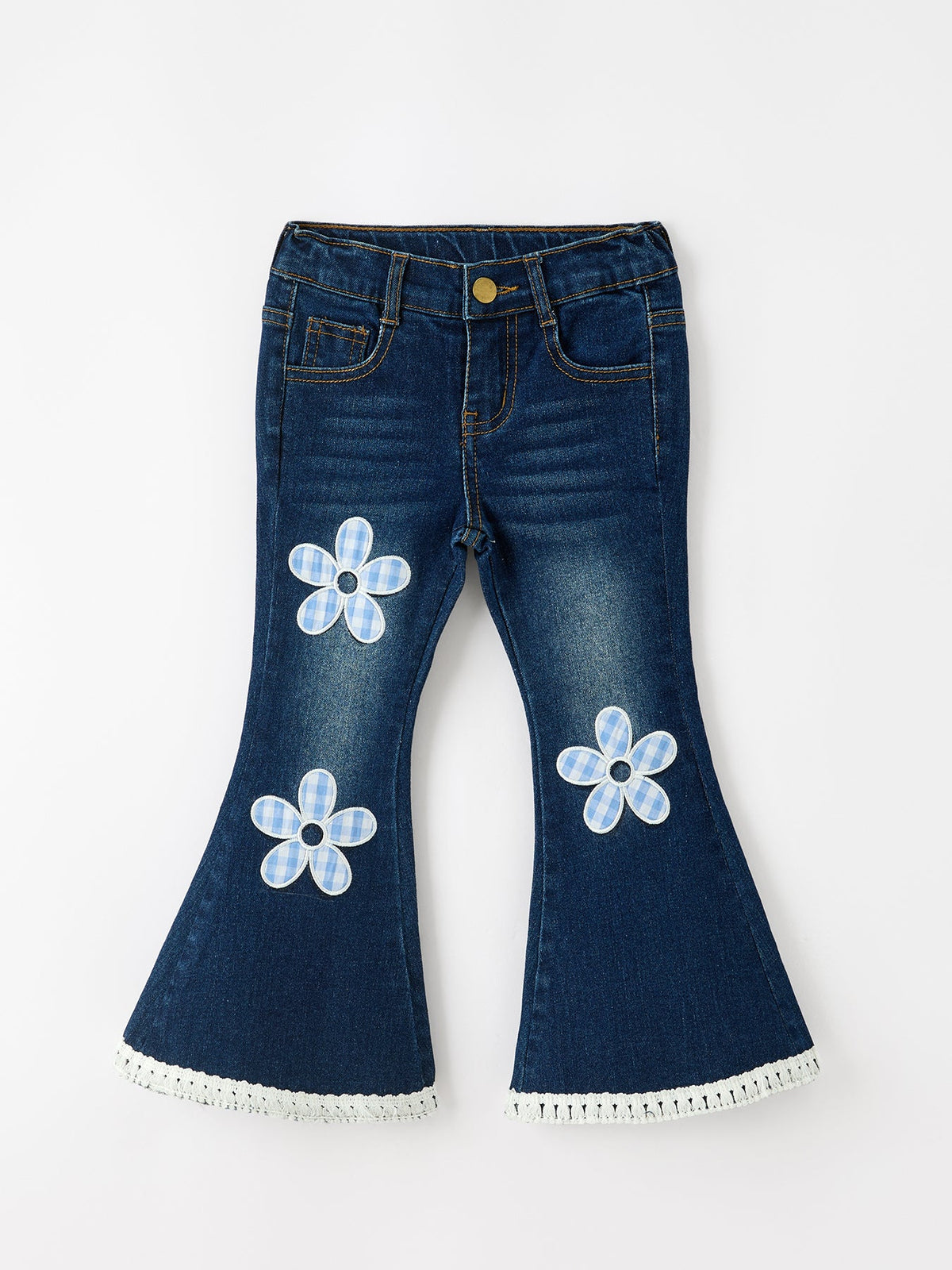 Girls' Floral Appliqué Bell-Bottom Jeans