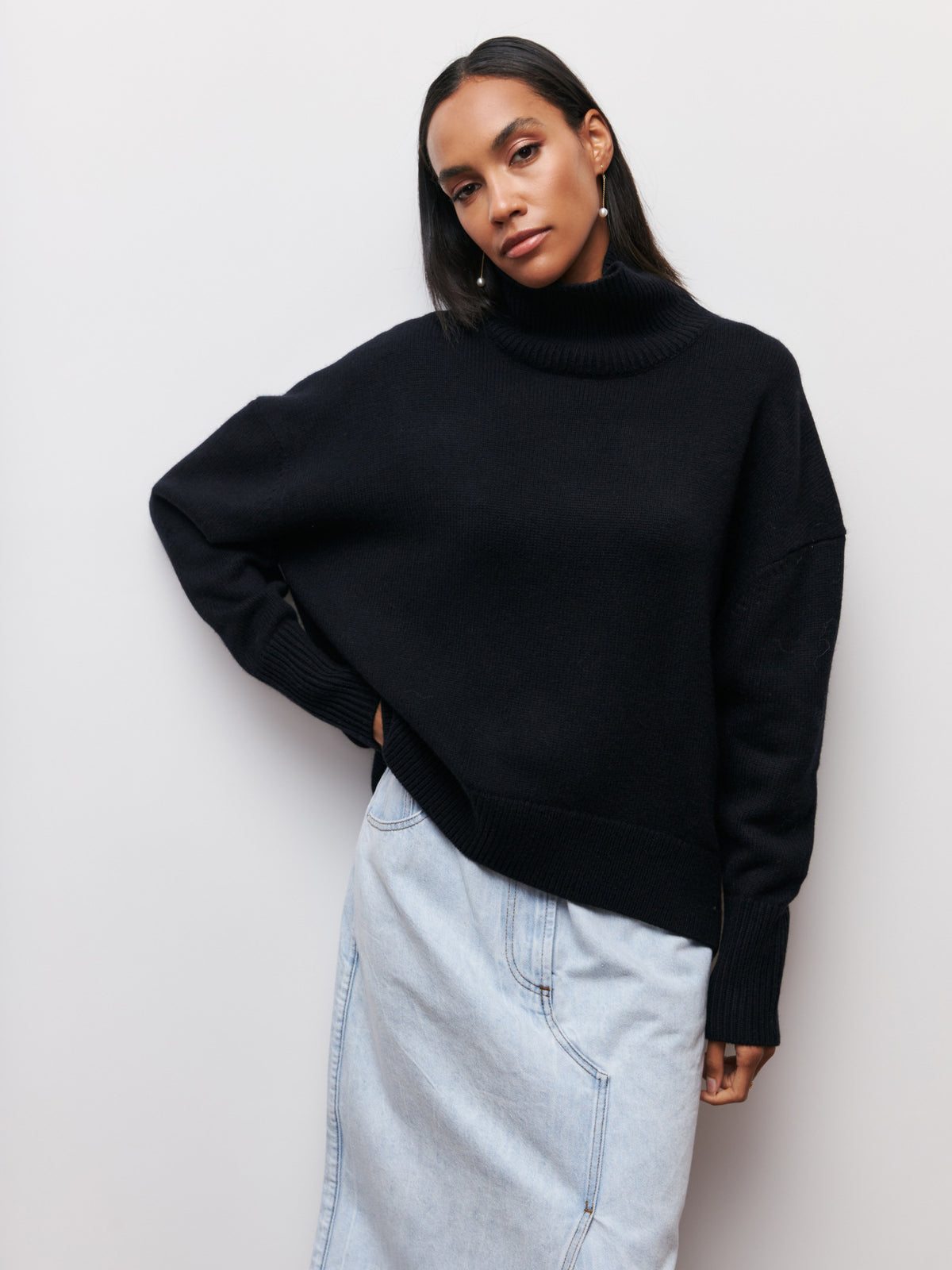 Relaxed Mock-Neck Knit Sweater