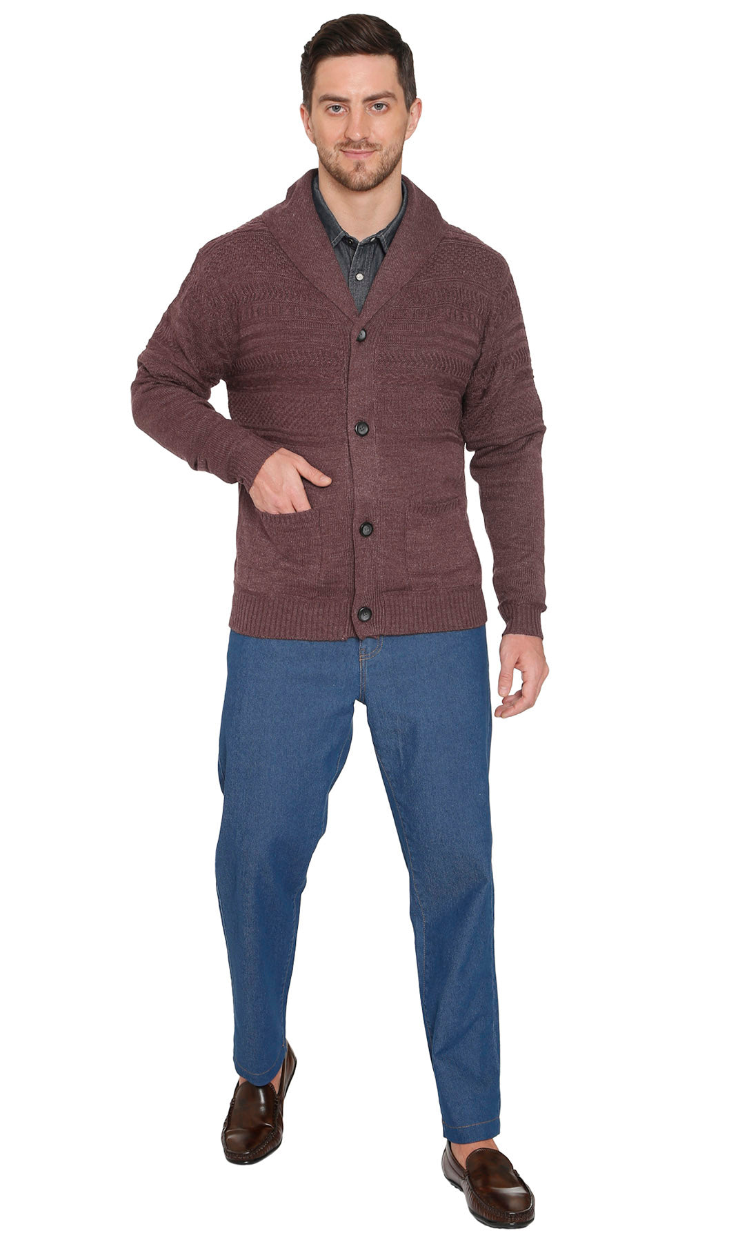 Men's Jacquard Shawl-Collar Cardigan