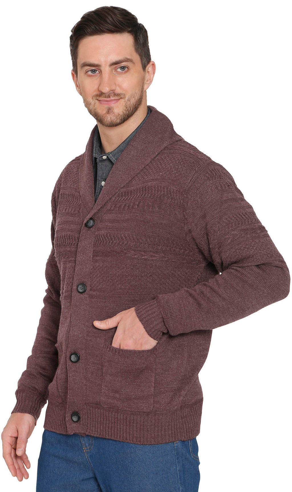 Men's Jacquard Shawl-Collar Cardigan
