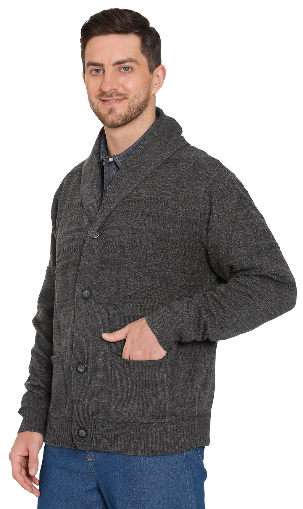 Men's Jacquard Shawl-Collar Cardigan