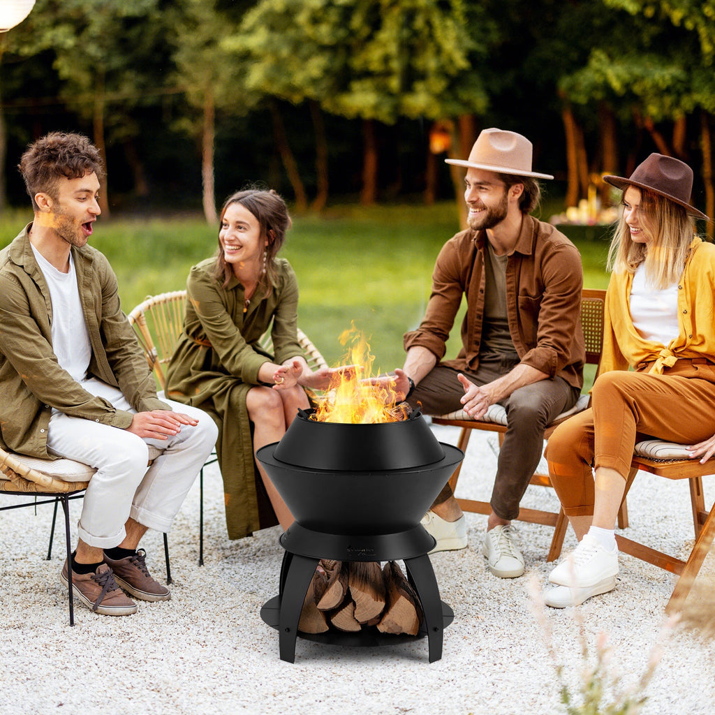 20-Inch Metal Patio Fire Pit with Pot Holder & Shelf