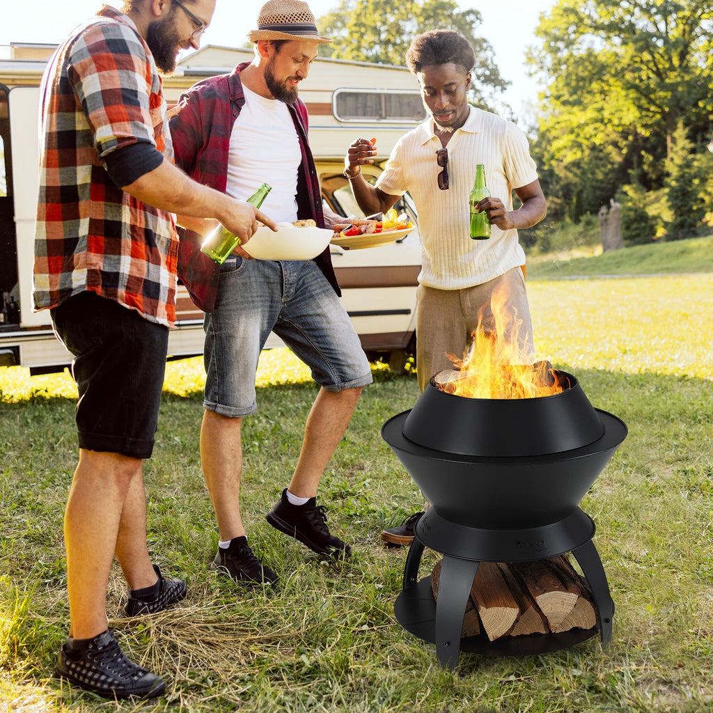 20-Inch Metal Patio Fire Pit with Pot Holder & Shelf