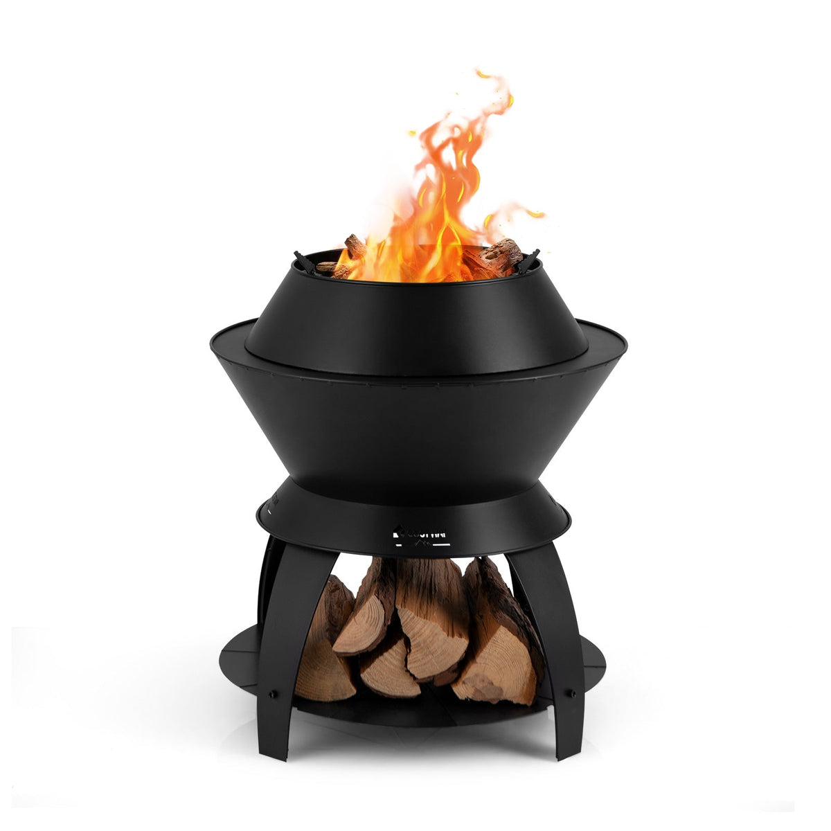 20-Inch Metal Patio Fire Pit with Pot Holder & Shelf