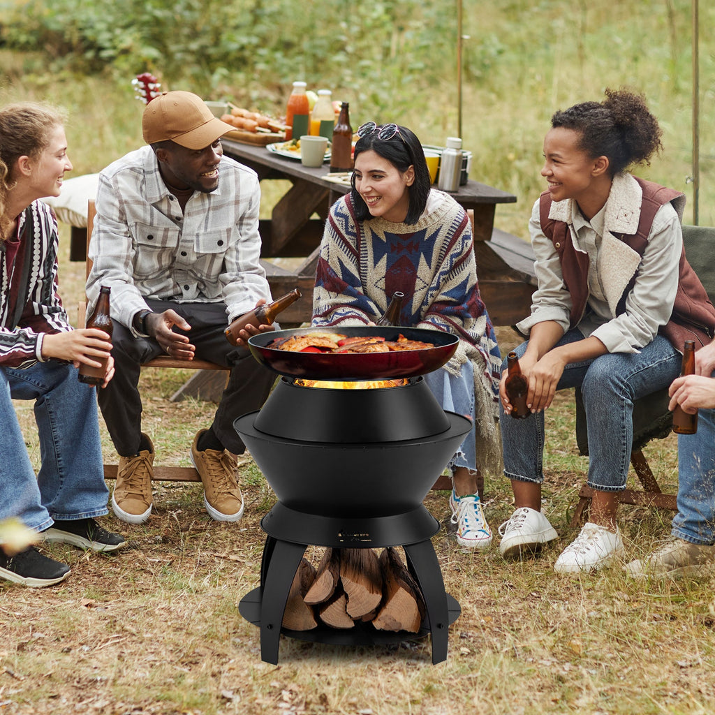 20-Inch Metal Patio Fire Pit with Pot Holder & Shelf