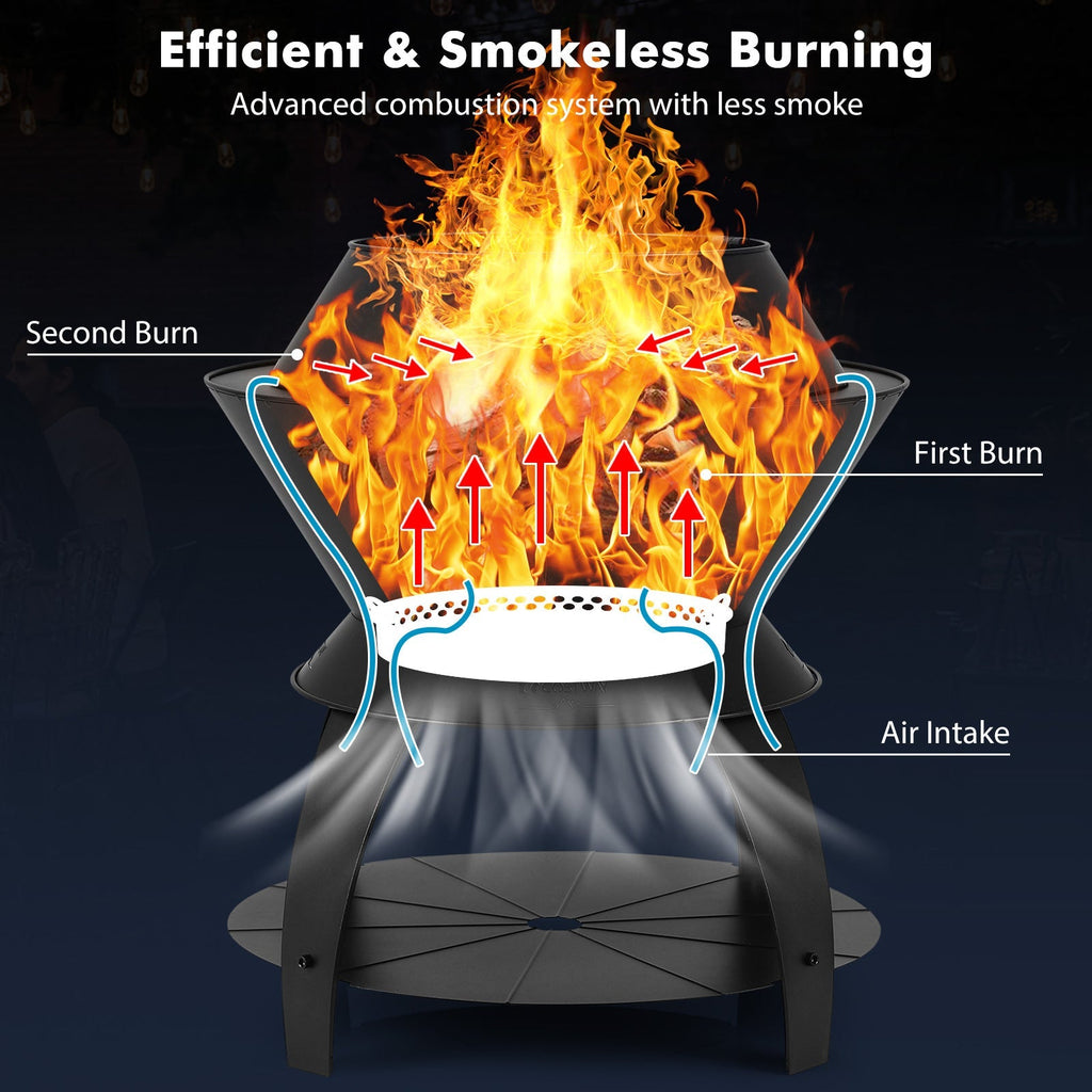 20-Inch Metal Patio Fire Pit with Pot Holder & Shelf