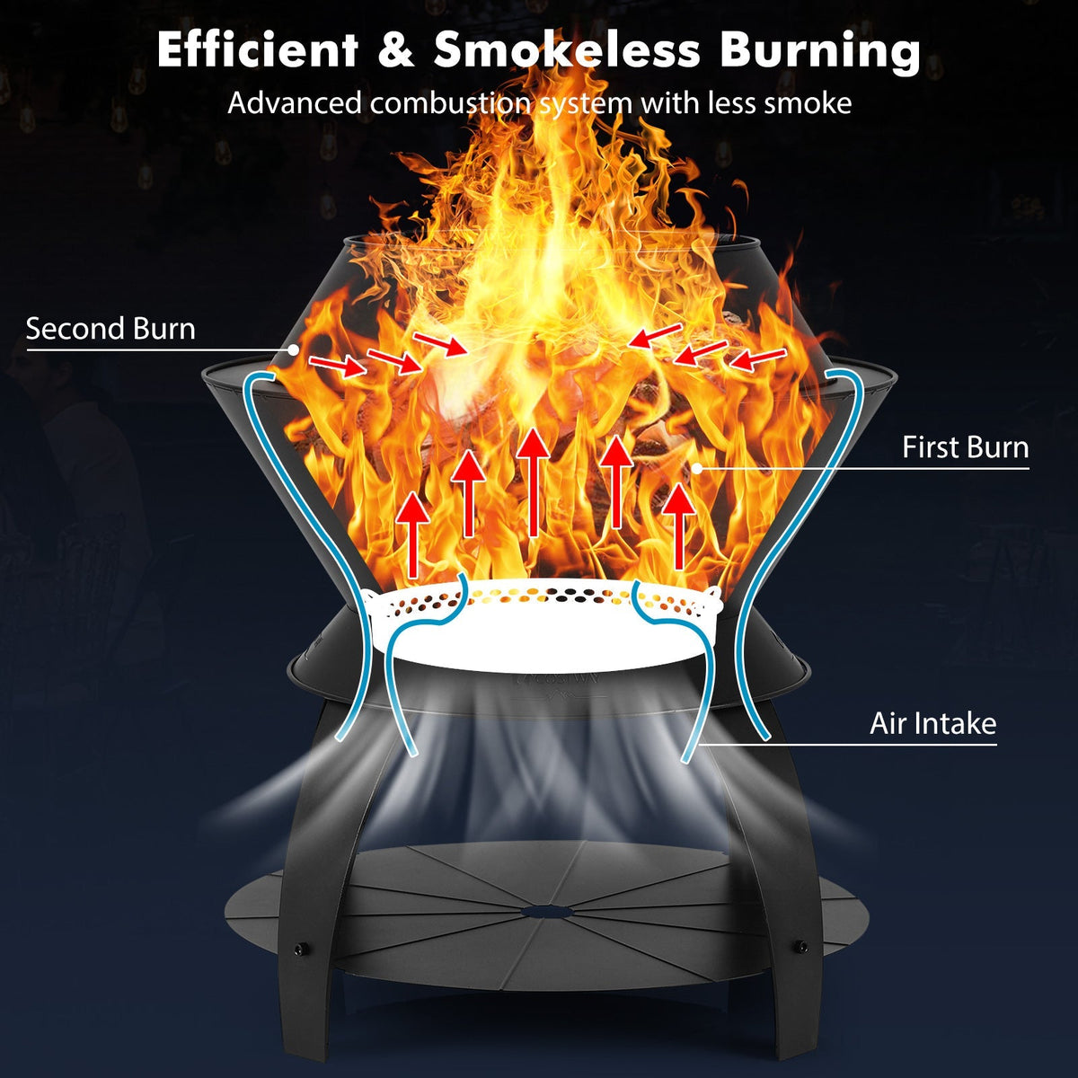 20-Inch Metal Patio Fire Pit with Pot Holder & Shelf