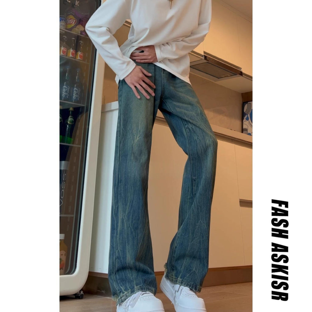 Men's Washed Straight-Leg Denim Jeans