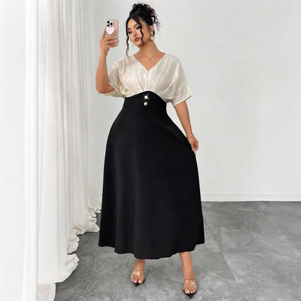Women's Plus Size V-Neck Colorblock Maxi Dress