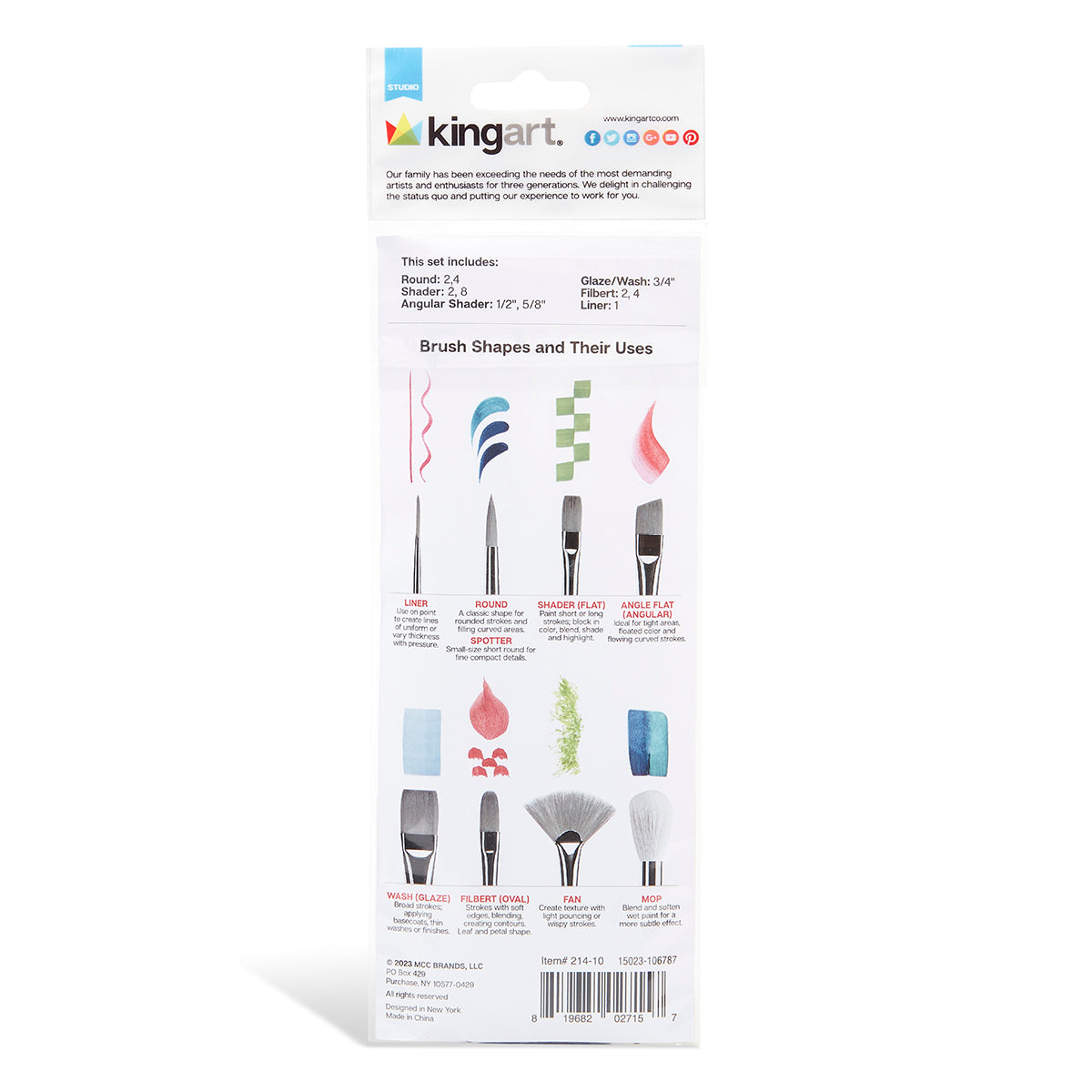 Studio White Nylon Acrylic & Watercolor Brush Set, 10 Pieces