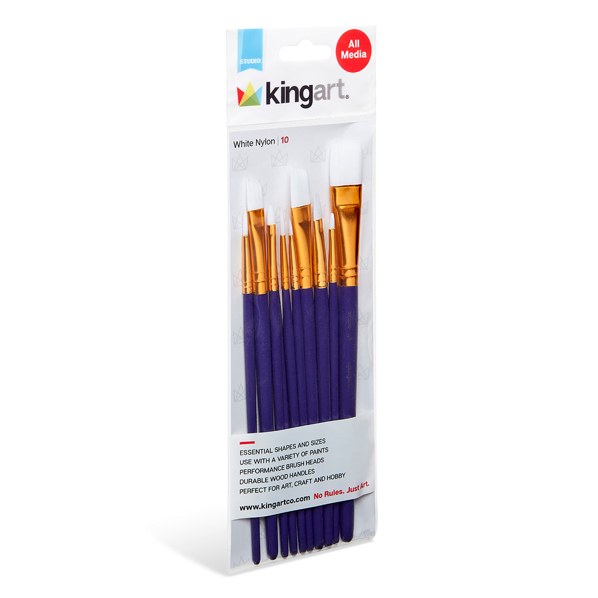 Studio White Nylon Acrylic & Watercolor Brush Set, 10 Pieces