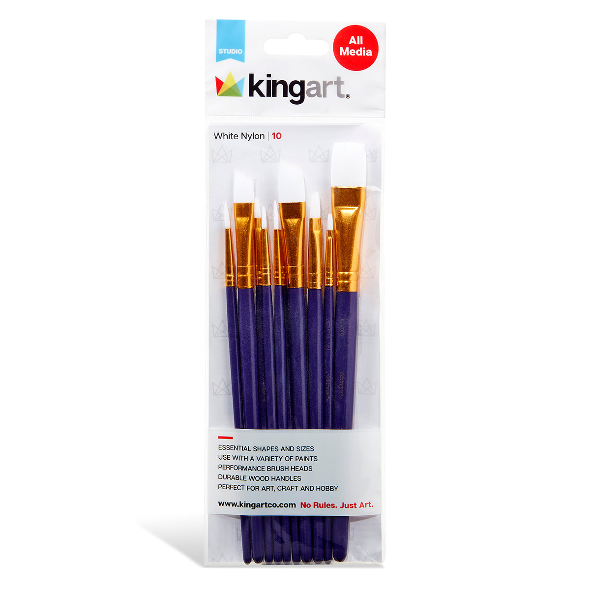 Studio White Nylon Acrylic & Watercolor Brush Set, 10 Pieces