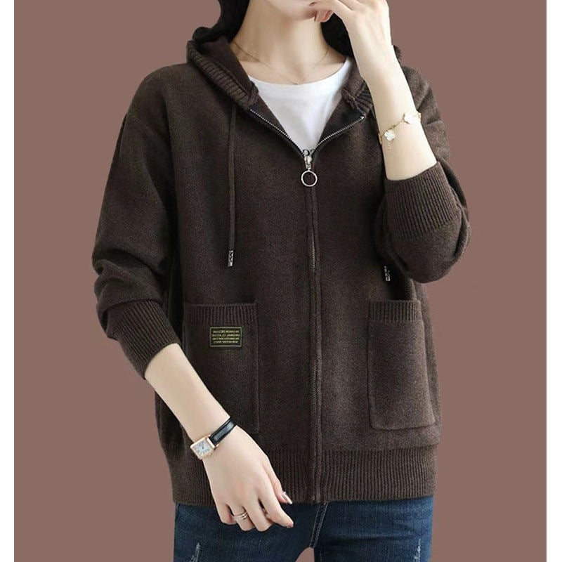 Hooded Zip-Front Knit Jacket