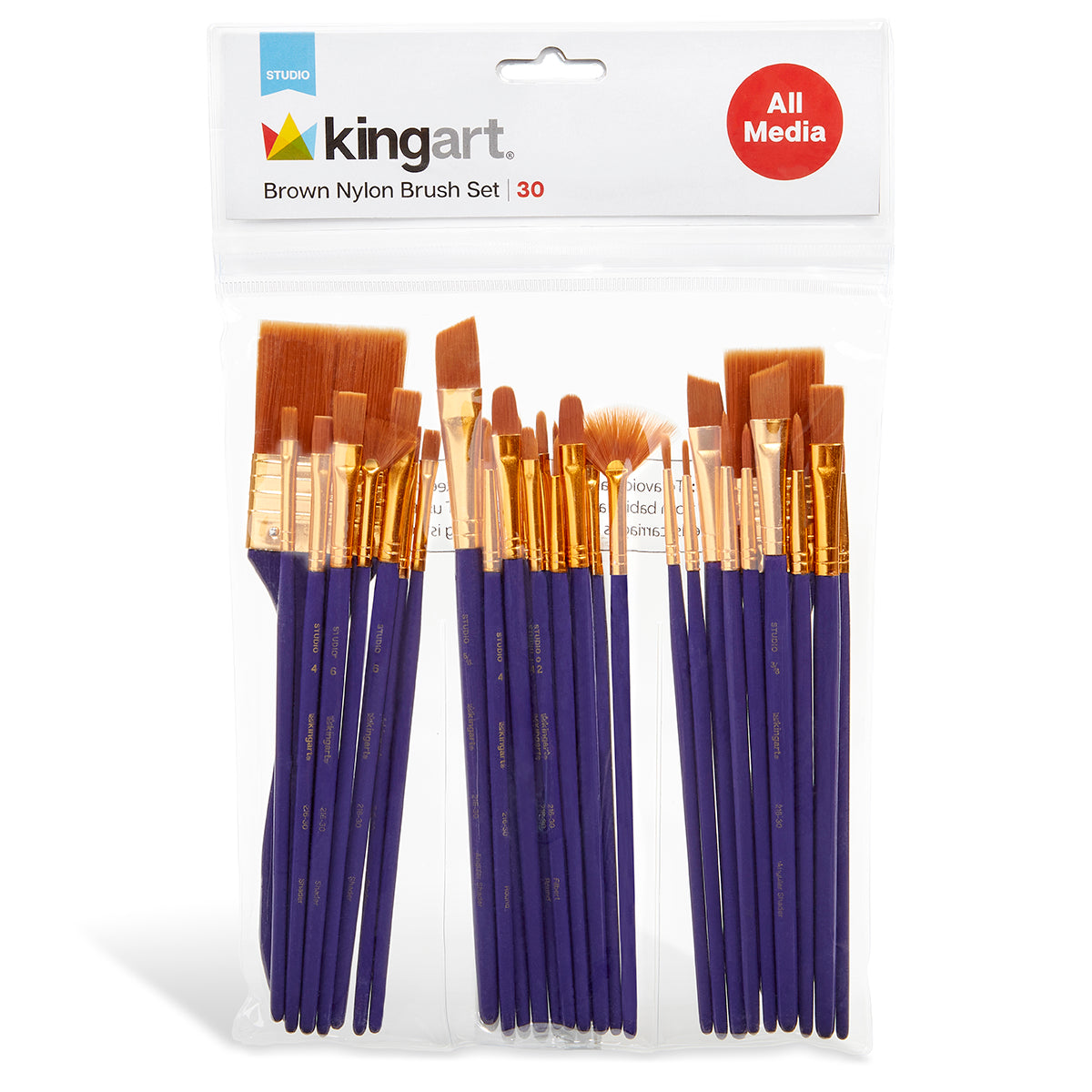 Studio Gold Nylon Acrylic & Watercolor Brush Set, 30 Pieces