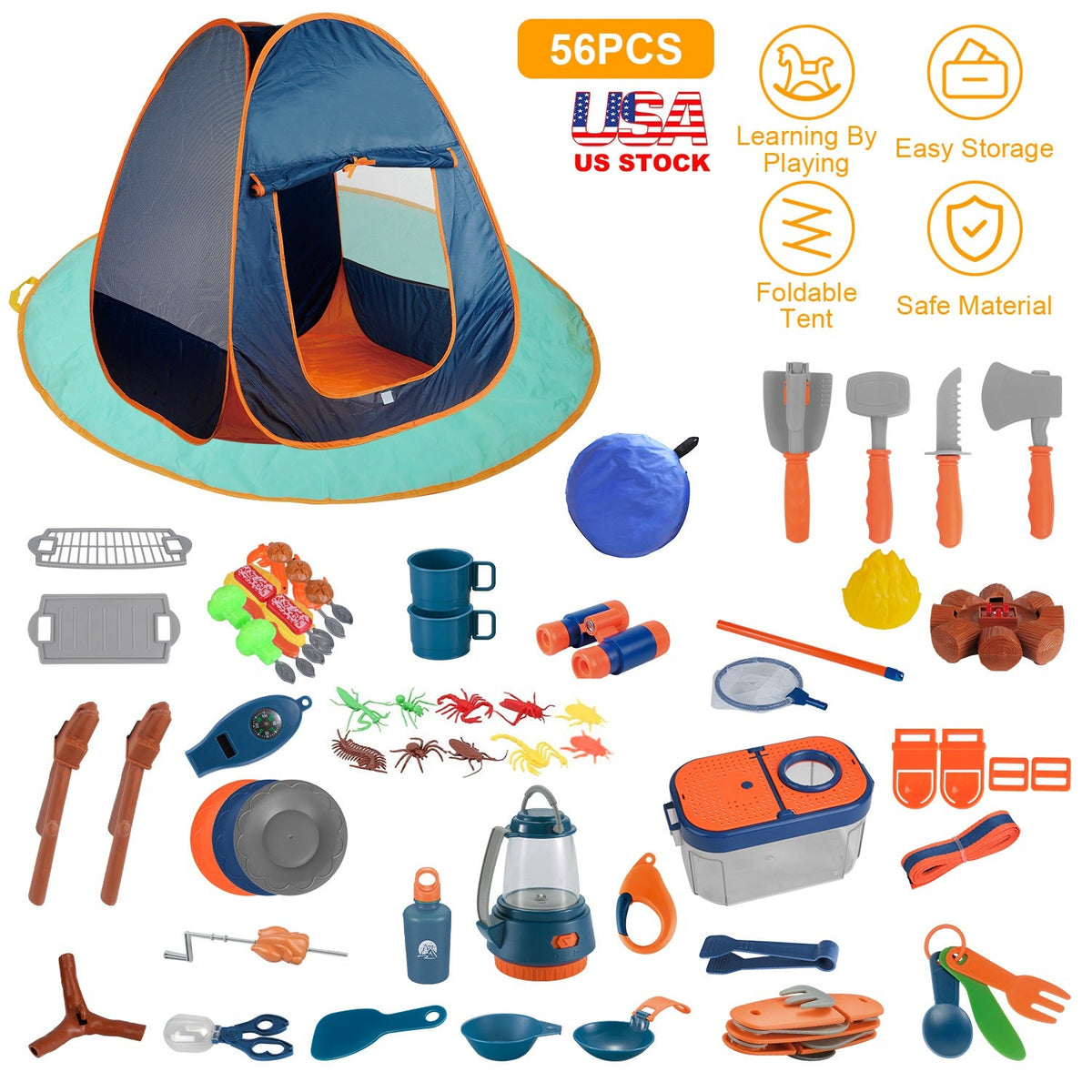Kids’ Pretend Camping Play Set — 56 Pieces