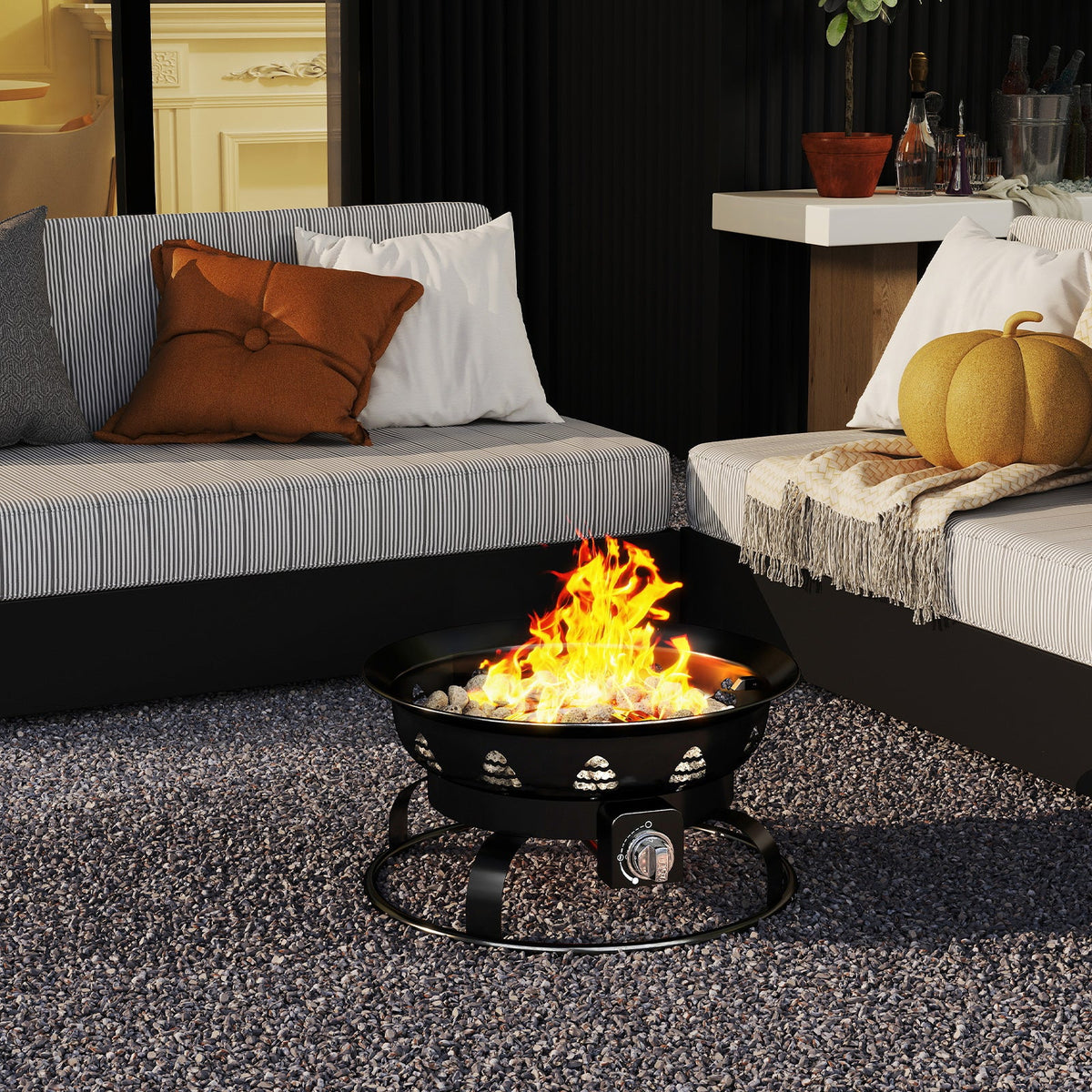 21-Inch Portable Propane Fire Pit Bowl – Black