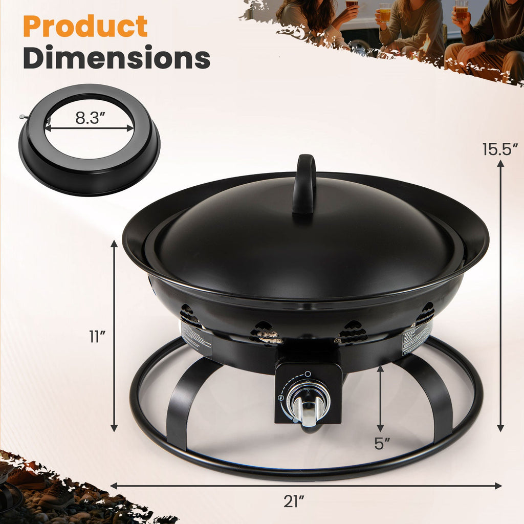 21-Inch Portable Propane Fire Pit Bowl – Black