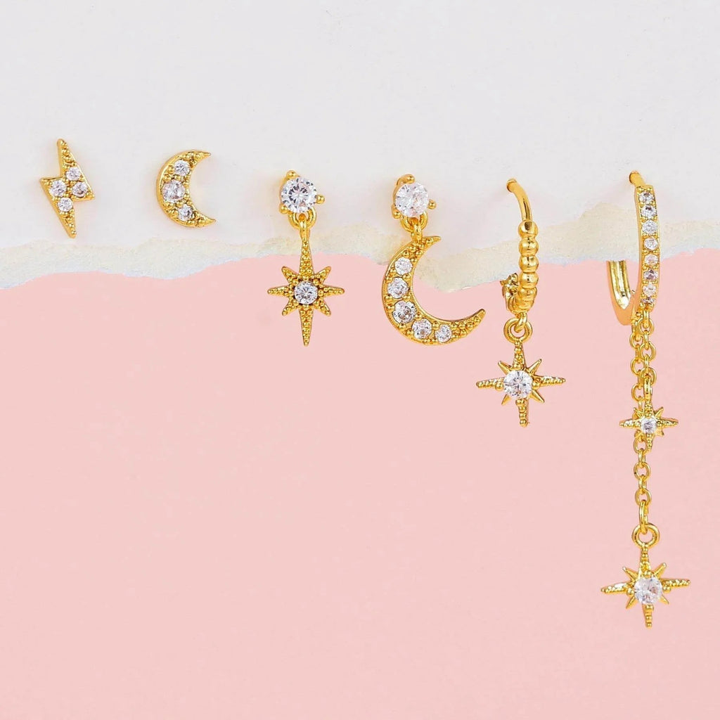 Celestial Star & Moon Six-Piece Earring Set