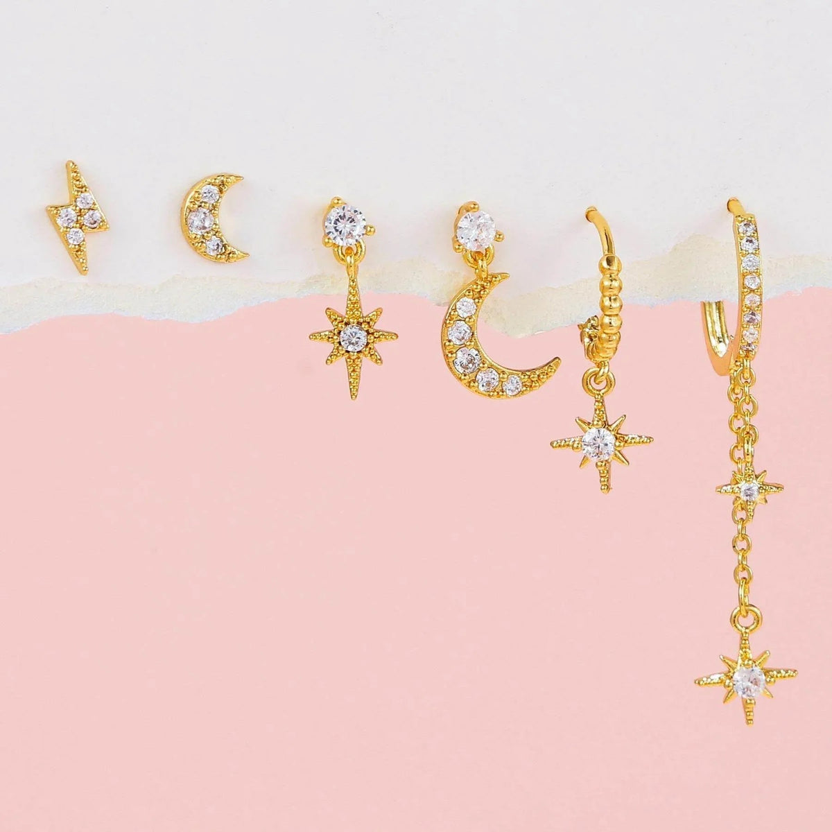 Celestial Star & Moon Six-Piece Earring Set