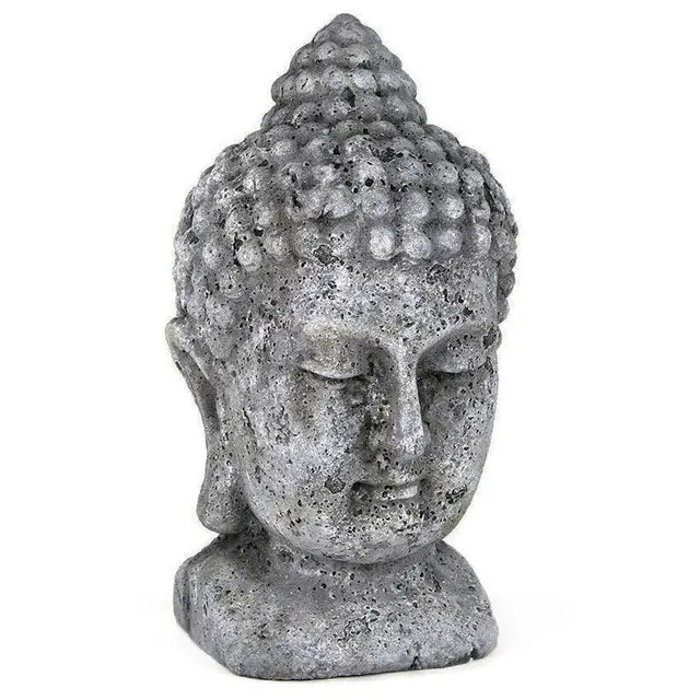 Cement Buddha Head Garden Statue – 19-Inch