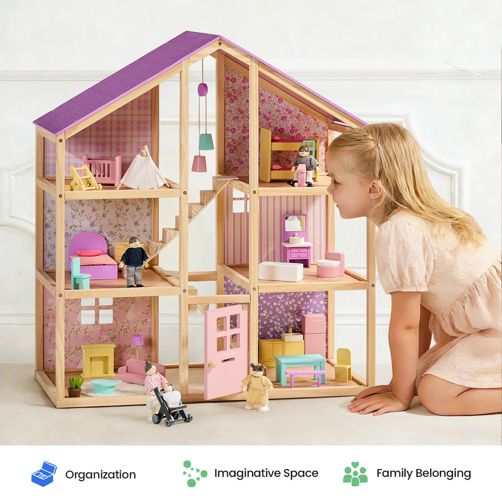 Tiny Land Sweetwood Wooden Dollhouse with Furniture – No Dolls