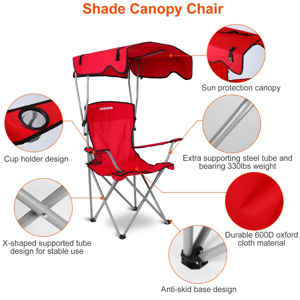 Folding Camping & Beach Chair with Canopy — 330 lb Capacity