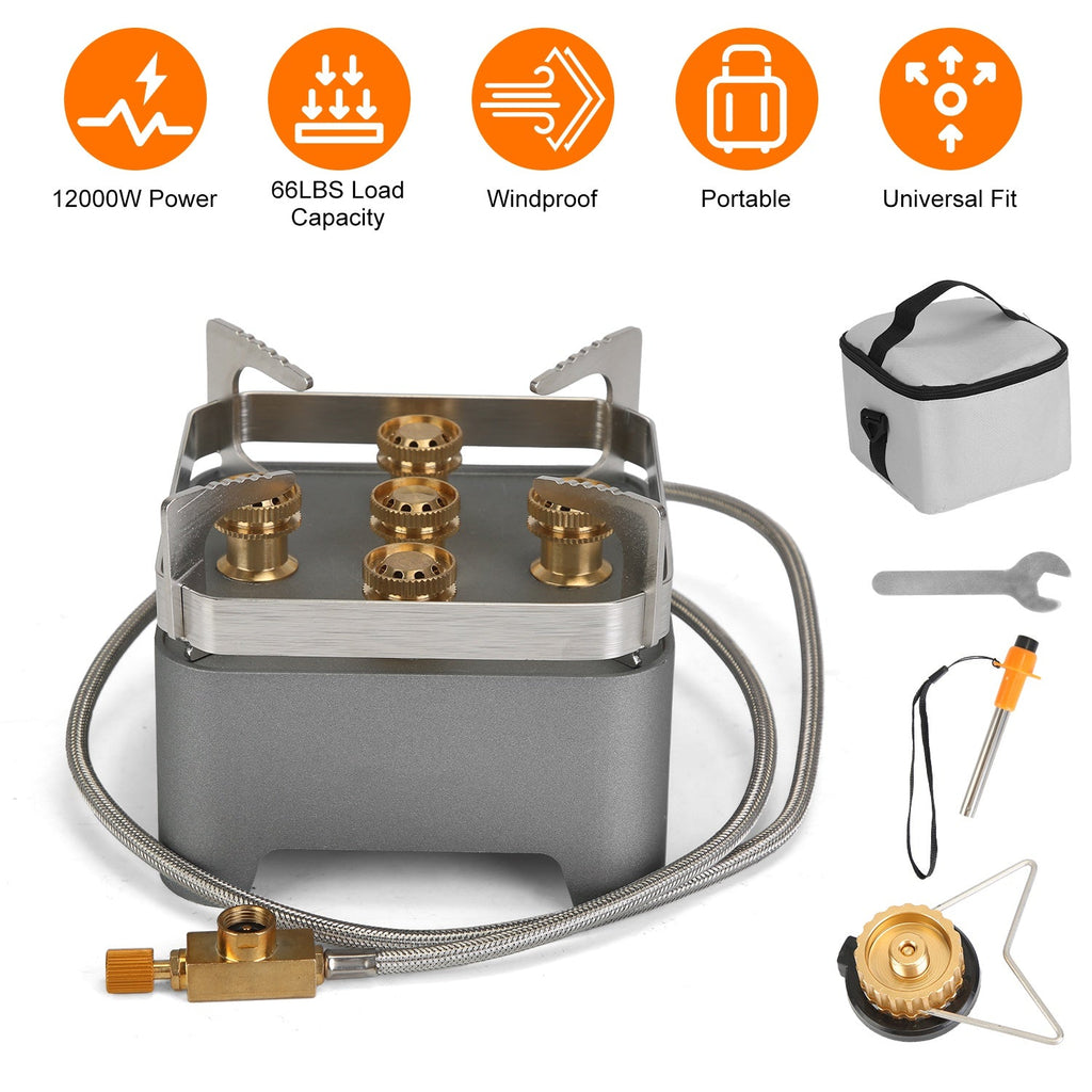 12,000W Portable Camping Stove with Cassette Adapter & Carry Case