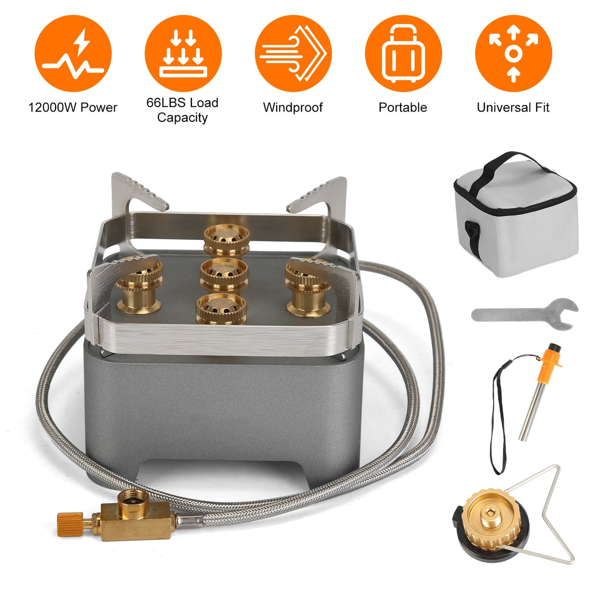 12,000W Portable Camping Stove with Cassette Adapter & Carry Case
