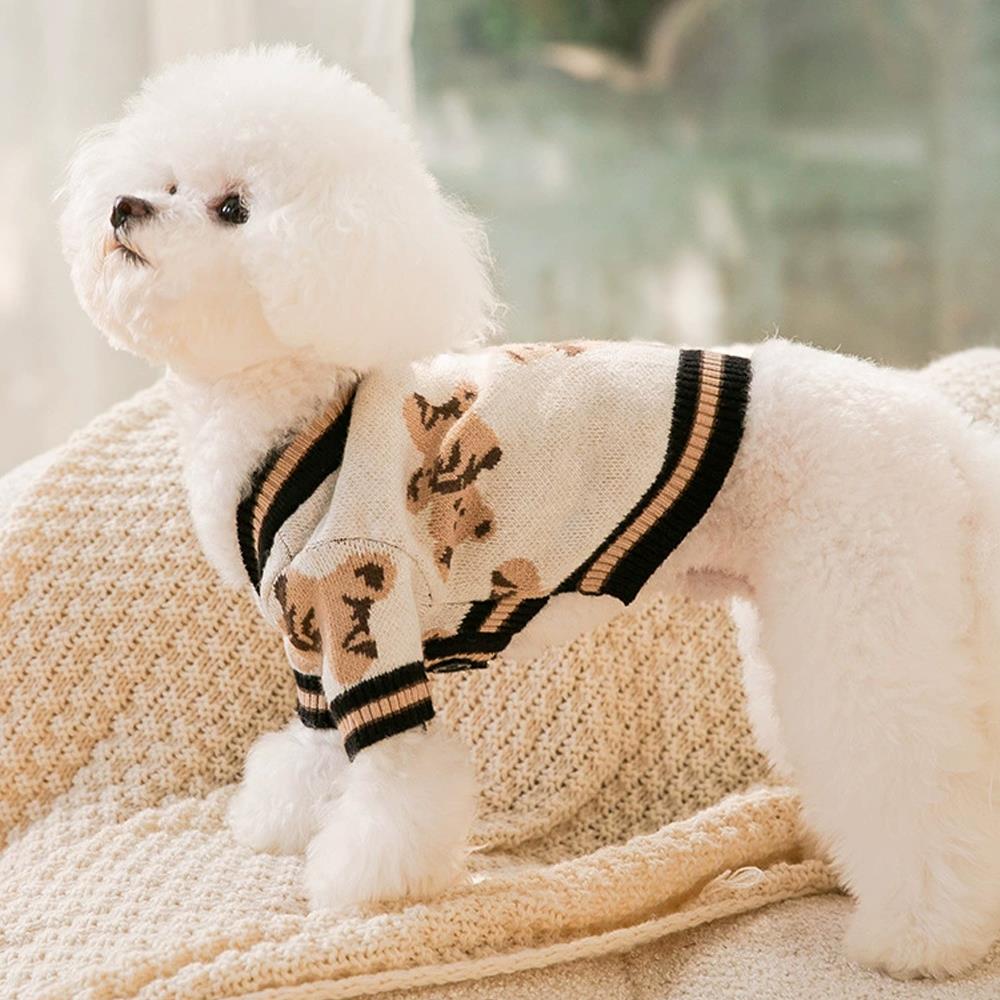 Bear-Pattern Dog Sweater – Lightweight Winter Clothing for Puppies