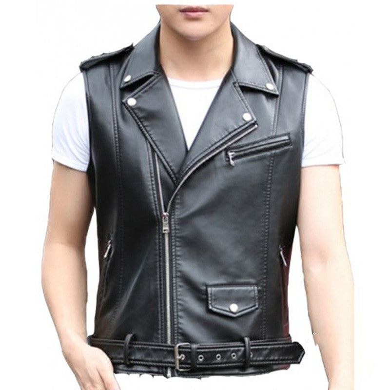 Men's Black Faux Leather Motorcycle Vest