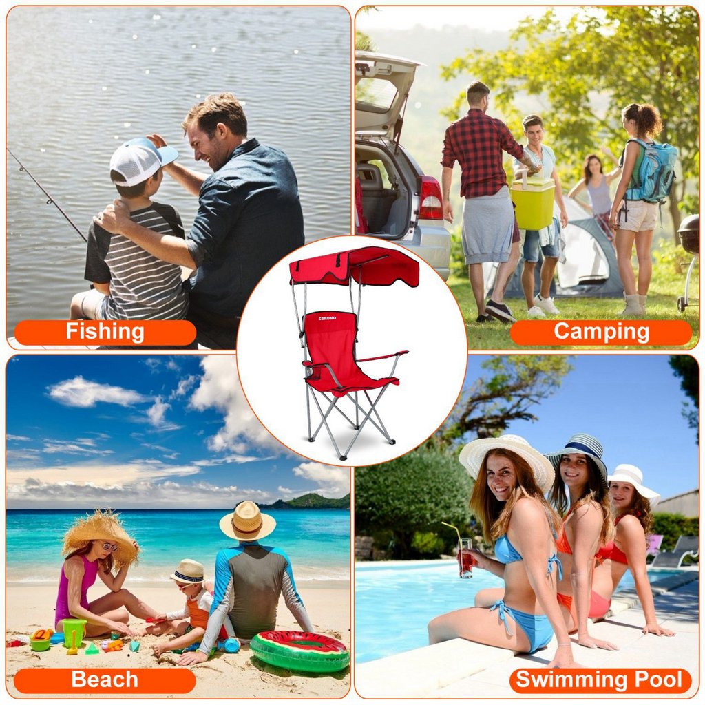 Folding Camping & Beach Chair with Canopy — 330 lb Capacity