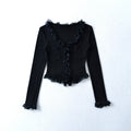 Ruffle Lace Trim Pocket Blouse