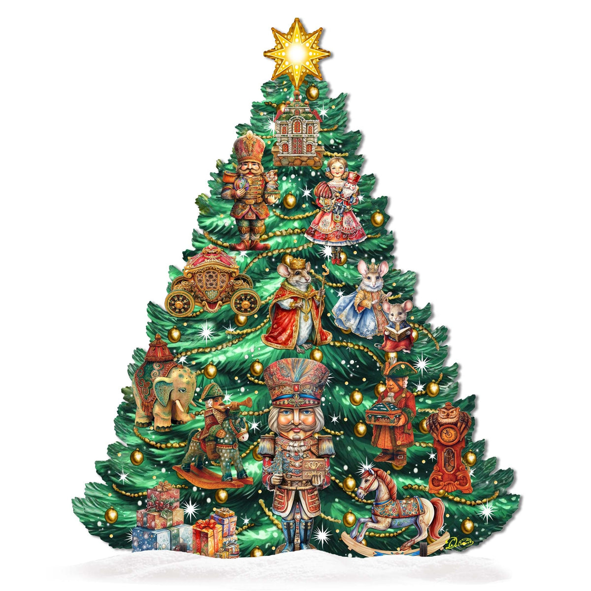 Nutcracker-Themed Christmas Tree Outdoor Indoor Decor Wooden Christmas Decoration by G. Debrekht