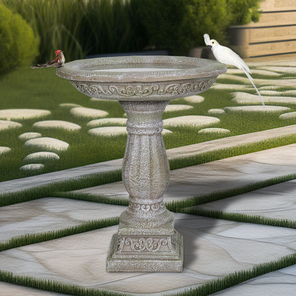 Concrete Antique Bird Bath Ornate Pedestal 23.8 Inch