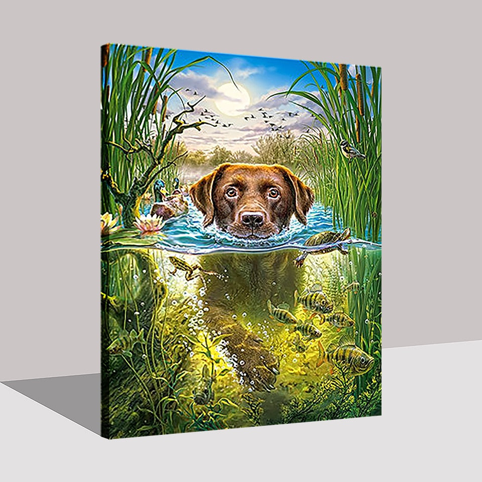 Swimming Dog Paint-by-Numbers Canvas