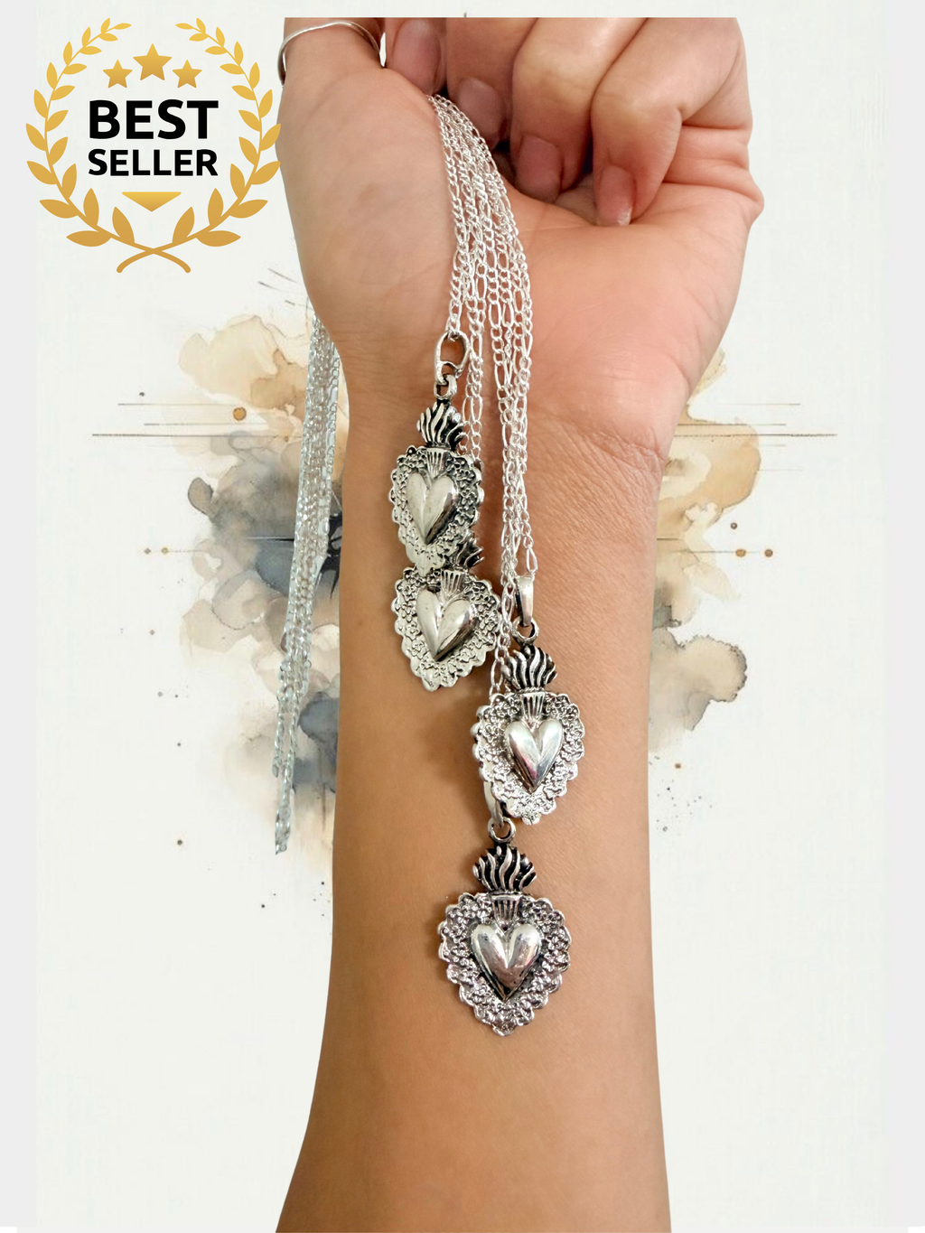 925 Sterling Silver Sacred Heart Figaro Necklace