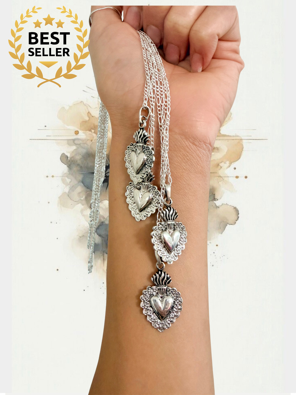 925 Sterling Silver Sacred Heart Figaro Necklace