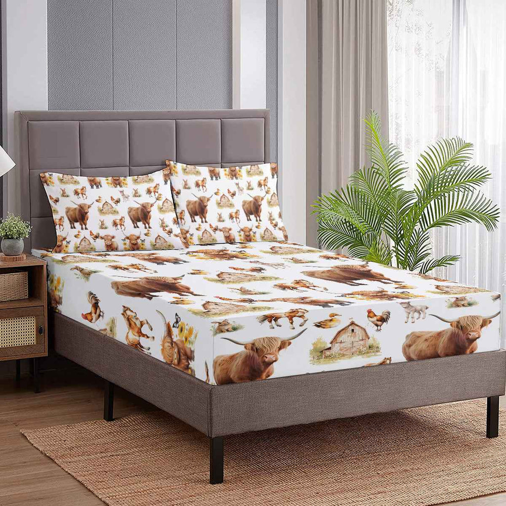 Cow & Duck Microfiber Bed Sheet & Pillowcase Set — 3 Pieces
