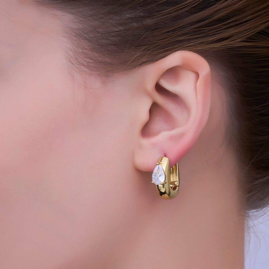 24K Gold-Filled CZ Teardrop Hoop Earrings